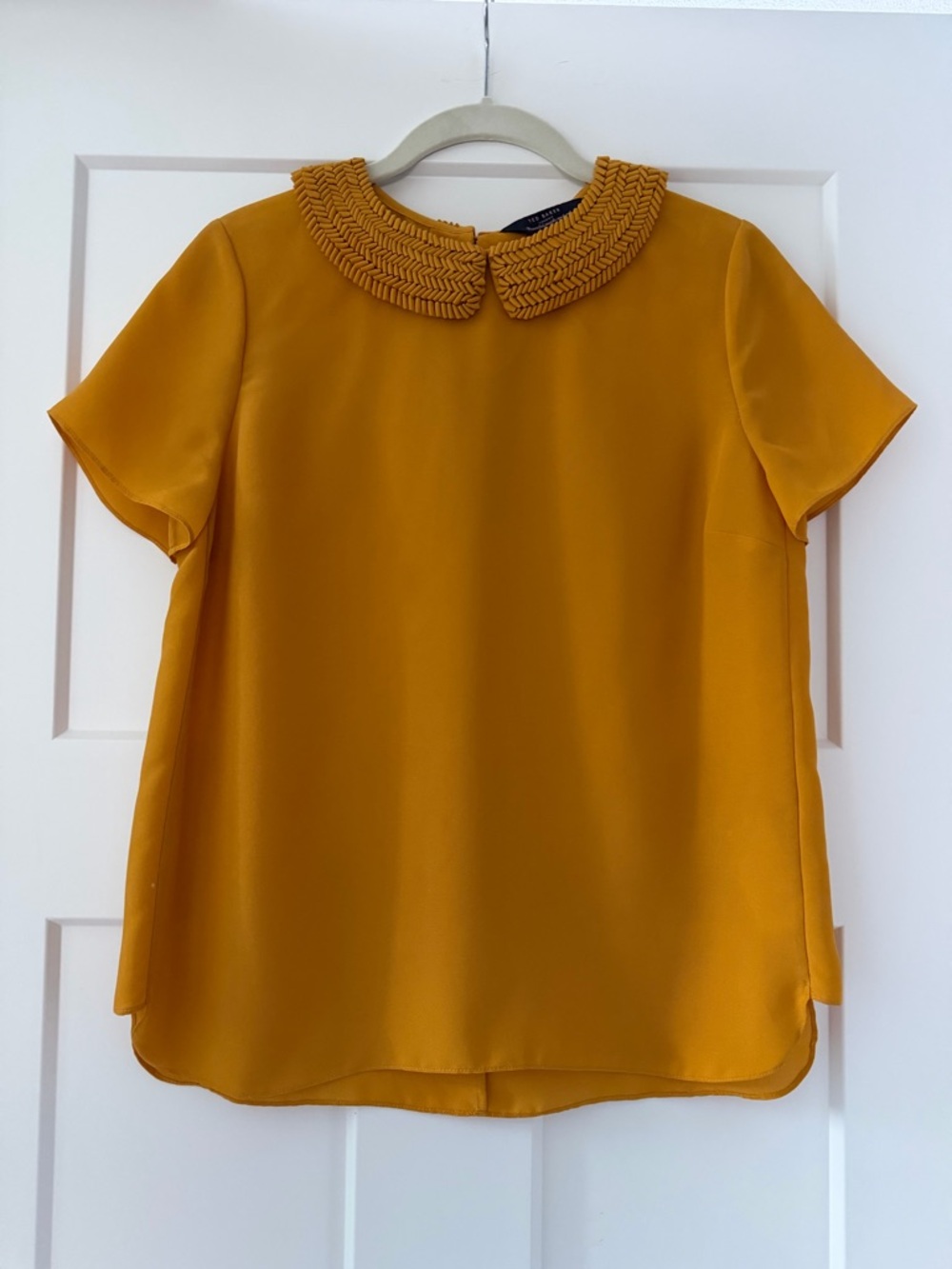 Ted Baker Mustard Braided-Collar Short Sleeve Top